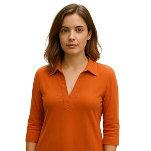 Lauren Ralph Lauren Tunic Top Collared V-Neck Long Sleeve Orange 100% Cotton 1X